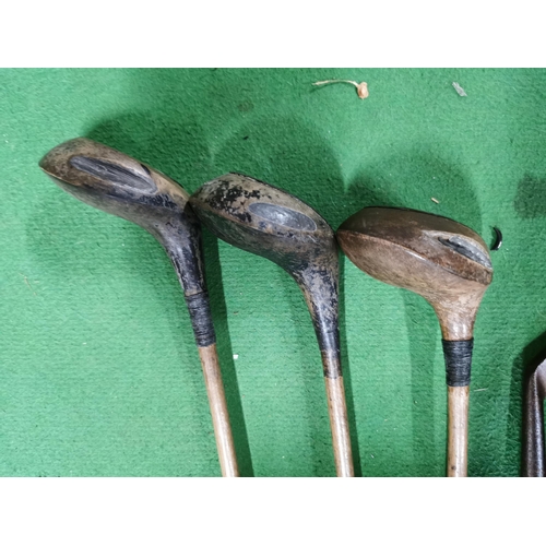 94 - Vintage 1920's 30's golf club set with hickory shafts inc three woods and 5 irons in an original vin... 