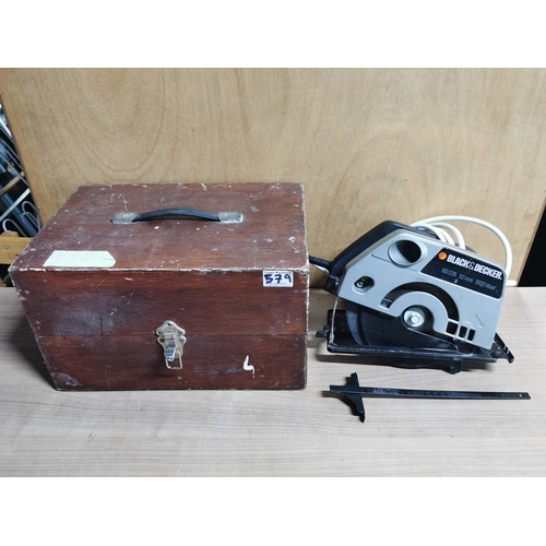 579 - Black and decker BD228 circular saw in a wooden fitted box