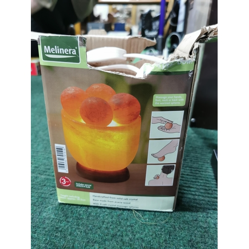 25 - Boxed illuminated salt crystal bowl along with picture frames art glass vase etc