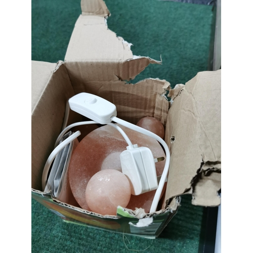 25 - Boxed illuminated salt crystal bowl along with picture frames art glass vase etc