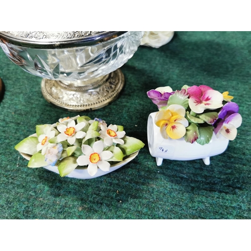 35 - Box of odds inc two cherub pillars a crystal glass flower organiser etc