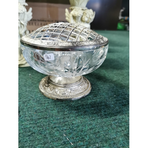 35 - Box of odds inc two cherub pillars a crystal glass flower organiser etc