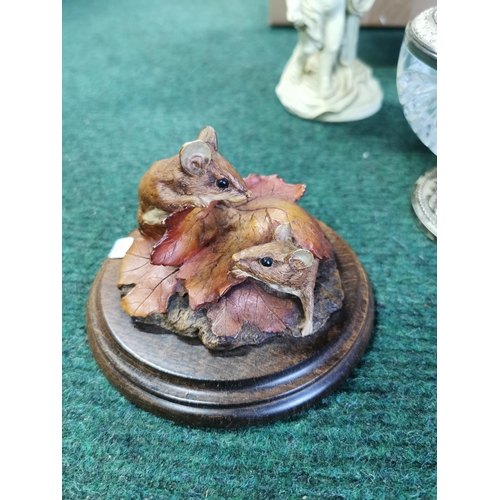 35 - Box of odds inc two cherub pillars a crystal glass flower organiser etc