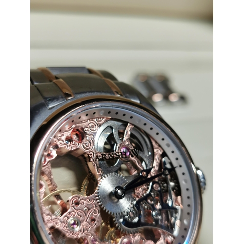 431 - Hardly worn Thomas Earnshaw Bauer hand wound skeleton watch with matching automatic movement formed ... 