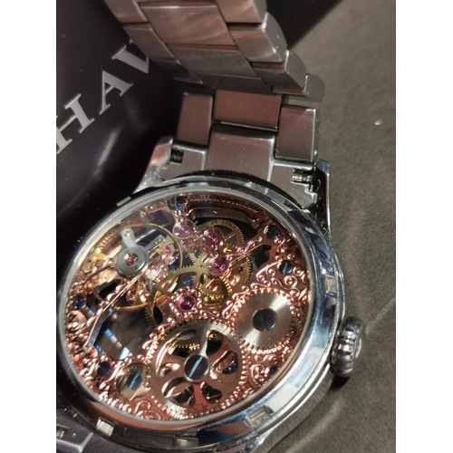 431 - Hardly worn Thomas Earnshaw Bauer hand wound skeleton watch with matching automatic movement formed ... 