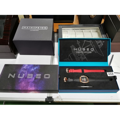 433 - Hardly worn Nubeo Magellan copper black limited edition watch set, Japanese quartz movement, with sp... 