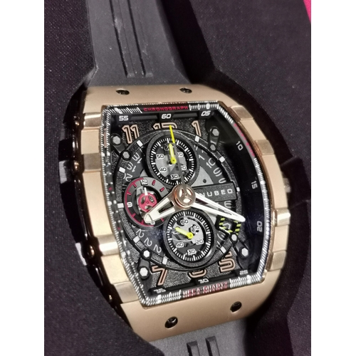 433 - Hardly worn Nubeo Magellan copper black limited edition watch set, Japanese quartz movement, with sp... 