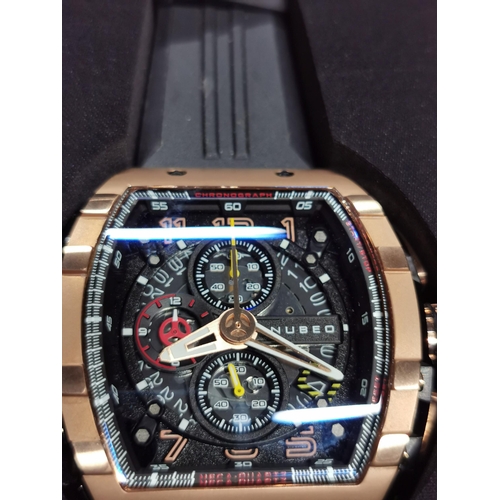 433 - Hardly worn Nubeo Magellan copper black limited edition watch set, Japanese quartz movement, with sp... 