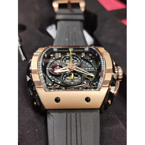 433 - Hardly worn Nubeo Magellan copper black limited edition watch set, Japanese quartz movement, with sp... 