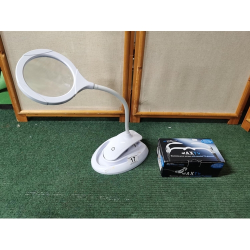 17 - Adjustable poise clip on desk LED illuminated magnifying lamp along with magnifying TV glasses