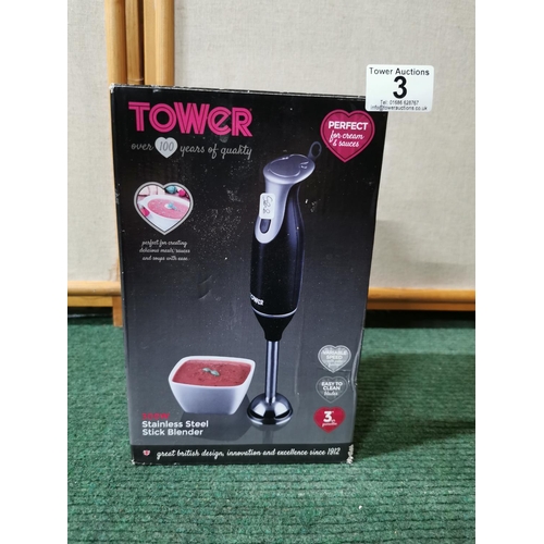 3 - 300w stainless steel stick blender by Tower boxed new and unused