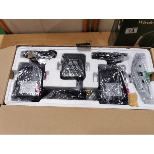 14 - 2x new boxed wireless headphones by Nippon and Ikasu, along with Thomson wireless UHS speakers