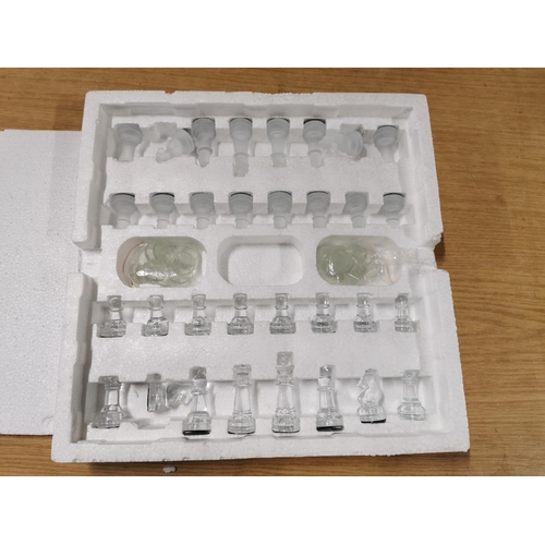 27 - Chess & Checker set limited edition all pieces made from glass including board, new in box