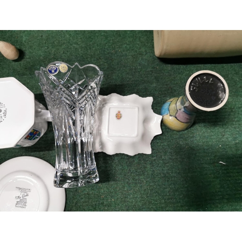 36 - Box full of collectible good name china, ceramics, earthen wear along with Bohemia crystal vase