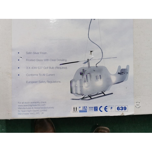 38 - Helicopter pendant hanging light by Searchlight, brand new and sealed, size of unopened box 71cm by ... 