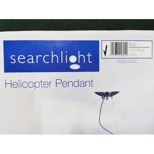 38 - Helicopter pendant hanging light by Searchlight, brand new and sealed, size of unopened box 71cm by ... 