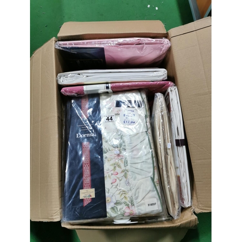 44 - Quantity of brand new bedding inc Dunelm, Dorma double duvet covers, sheets etc. Good brand names.