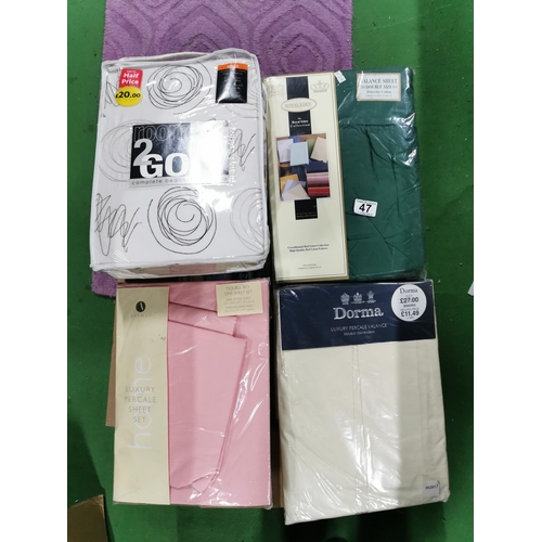 47 - Quantity of brand new bedding inc double duvet covers, sheets etc. Some good brand names.