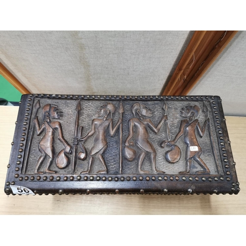 56 - Antique Intricately hand carved African hardwood studded storage chest box. In very good condition. ... 
