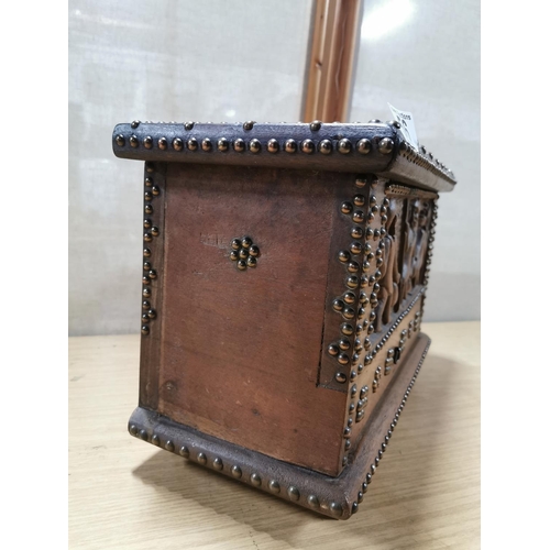 56 - Antique Intricately hand carved African hardwood studded storage chest box. In very good condition. ... 
