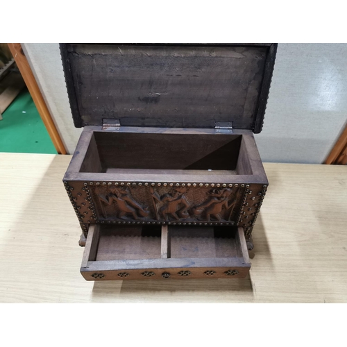 56 - Antique Intricately hand carved African hardwood studded storage chest box. In very good condition. ... 
