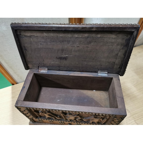 56 - Antique Intricately hand carved African hardwood studded storage chest box. In very good condition. ... 