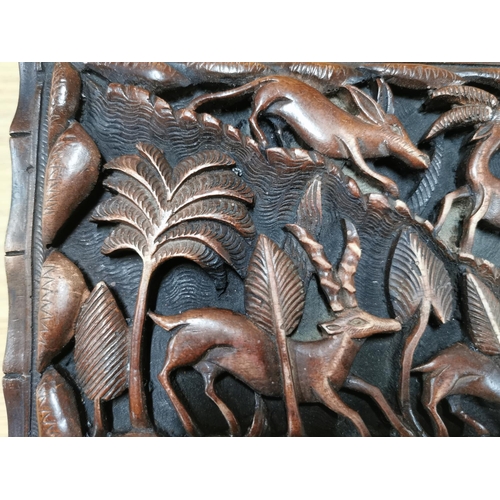 57 - Vintage Intricately hand carved wildlife scene on a hardwood storage chest box (very well done deep ... 