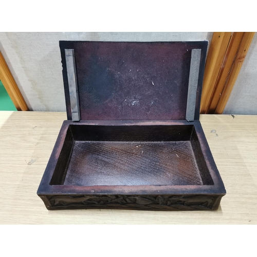 57 - Vintage Intricately hand carved wildlife scene on a hardwood storage chest box (very well done deep ... 