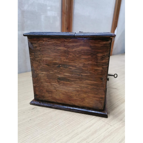 58 - Antique Oak cigar box in excellent order in good clean condition. Has a lovely rich oak grain and at... 