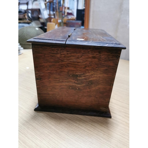 58 - Antique Oak cigar box in excellent order in good clean condition. Has a lovely rich oak grain and at... 