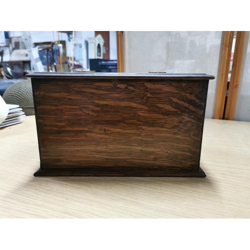 58 - Antique Oak cigar box in excellent order in good clean condition. Has a lovely rich oak grain and at... 
