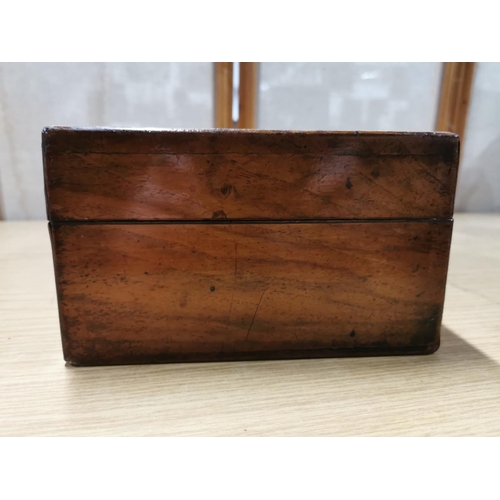59 - Antique hardwood writing slope storage box with attractive chevron Mother of Pearl inlay. Key not in... 