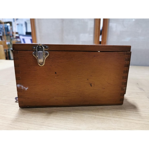 60 - Vintage wooden First Aid box, full of supplies. 23.5cm high, 29cm wide, 13cm deep