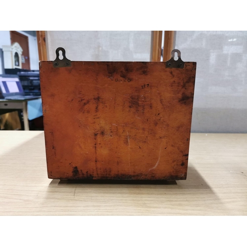 60 - Vintage wooden First Aid box, full of supplies. 23.5cm high, 29cm wide, 13cm deep