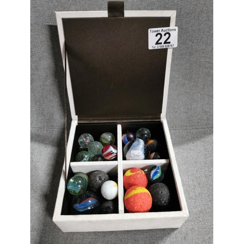 22 - Interesting assortment of unusual & different colourful marbles inc. vintage along with jewellery bo... 