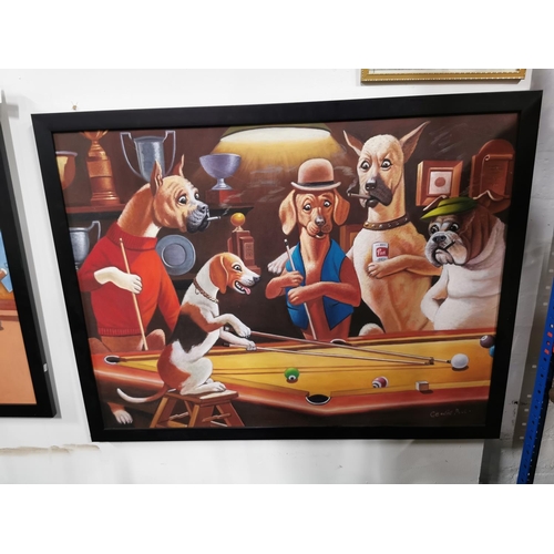 48 - 2x Large framed oil paintings of dogs playing pool - A slight variation to the famous original paint... 