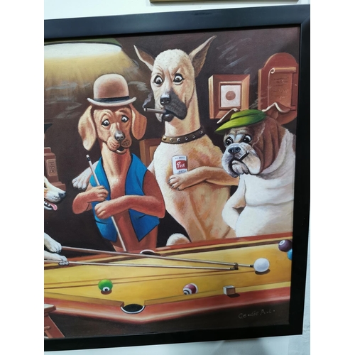 48 - 2x Large framed oil paintings of dogs playing pool - A slight variation to the famous original paint... 