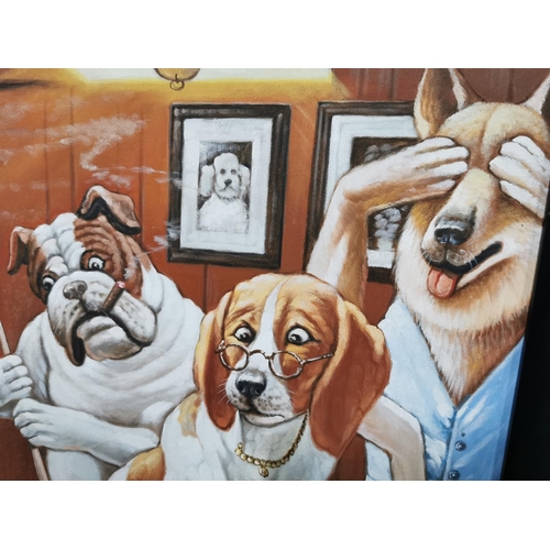 48 - 2x Large framed oil paintings of dogs playing pool - A slight variation to the famous original paint... 
