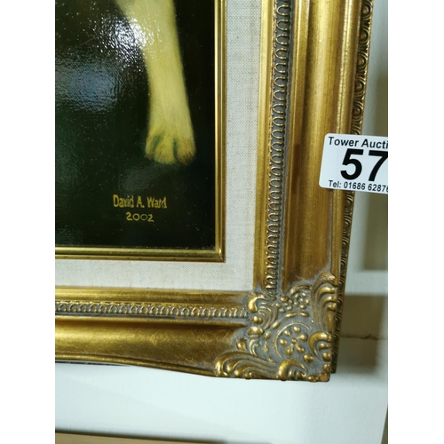 57 - Signed oil painting of a Beagle dog in a gilt frame, Well executed, showing superb detail & colours ... 