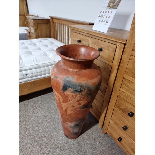 106 - Very large Asian unusual vintage/antique terracotta floor standing vase with a hand etched design of... 