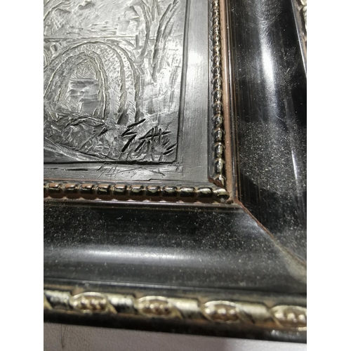 143 - Very unusual Framed antique etched lead artwork possibly of a lead mine scene from The Arts and Craf... 