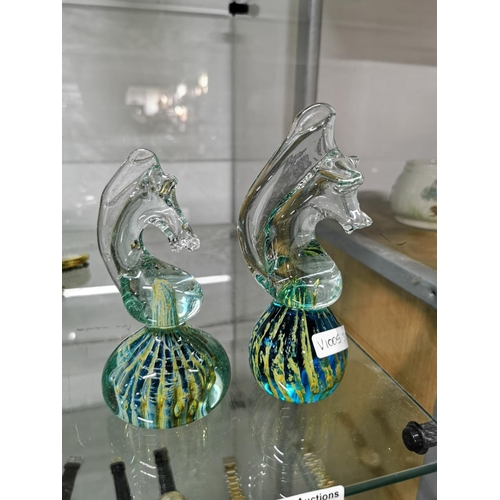 170 - 2 Mdina glass sea horse formed paperweights in good condition