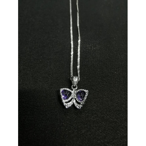 261 - Pretty 925 silver butterfly pendant with amethyst stones set on a long 20in 925 silver chain by Crys... 