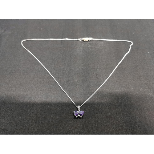 261 - Pretty 925 silver butterfly pendant with amethyst stones set on a long 20in 925 silver chain by Crys... 