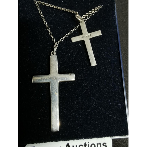 263 - 2 x 925 silver crucifix pendants inset with marcasite stones both on 18in 925 silver chains