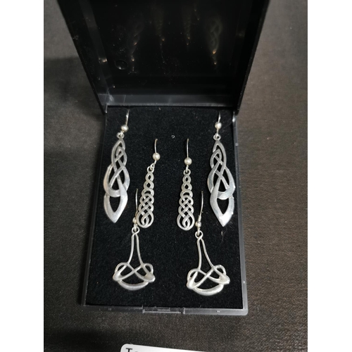 268 - Collection of 4x pairs of 925 sterling silver drop earrings all with various Celtic designs longest ... 