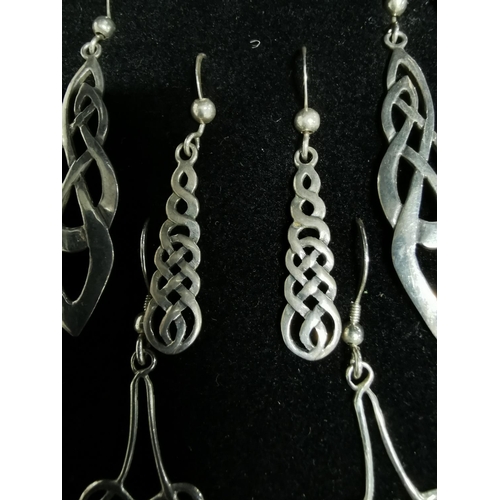 268 - Collection of 4x pairs of 925 sterling silver drop earrings all with various Celtic designs longest ... 