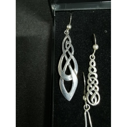 268 - Collection of 4x pairs of 925 sterling silver drop earrings all with various Celtic designs longest ... 