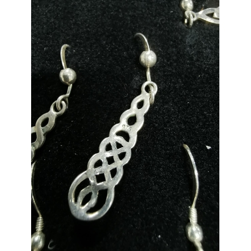 268 - Collection of 4x pairs of 925 sterling silver drop earrings all with various Celtic designs longest ... 