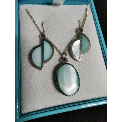 269 - Boxed as new 925 silver and MOP pendant earring set by pure original C Gems in their original box pe... 